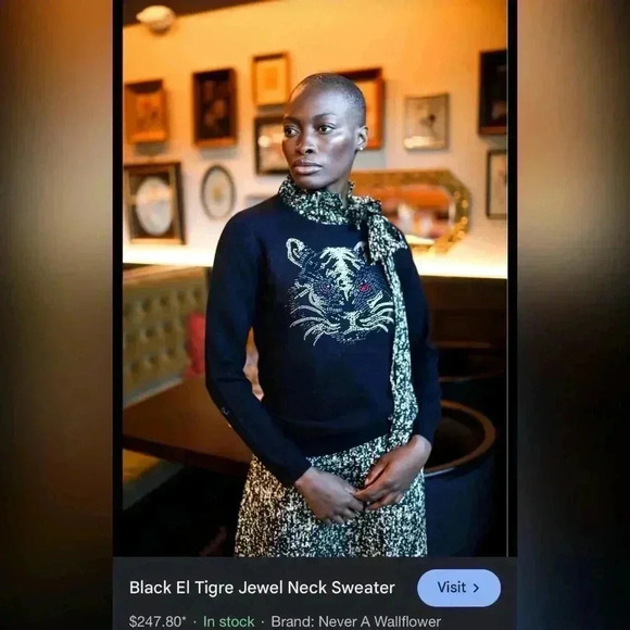 NEVER A WALLFLOWER Navy El Tigre Jewel Neck Cashmere Sweater Size M - Picture 2 of 5